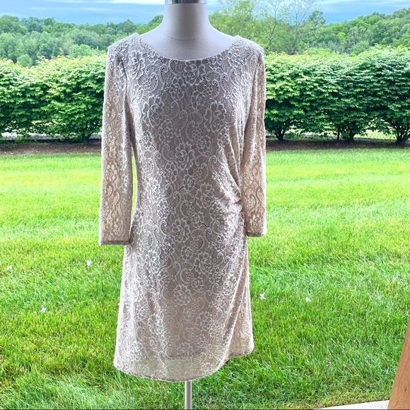 Tahari Dresses & Skirts - Tahari Anson Taupe Lace Petite Cocktail Dress